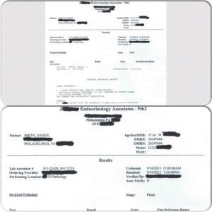 A sample medical record in two different landscape views, as might be seen on the typical desktop computer monitor. At top, the zoom is minimized to view the entire page, but notice how much space is wasted on the sides of the monitor and how small the text ends up. At bottom, the zoom is maximized, but the screen is only big enough to display half the document at any one time. Thus, this would require a lot of page scrolling and wasted time/effort.